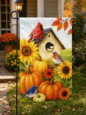Meadow Creek Fall Garden Flag Sunflowers Pumpkins Birds 12.5x18 Decorative New